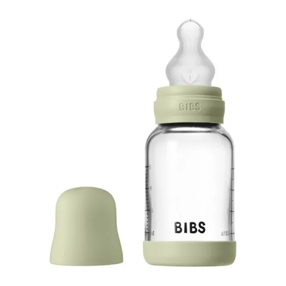 BIBS Fles - Slow Flow - 120 ml - Silicone/Glas - Baby Blue