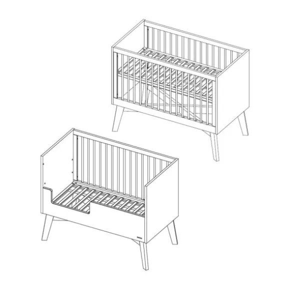Kidsmill Sixties Babykamer Wit Mat / Walnoot | Bed 60 x 120 cm + Commode