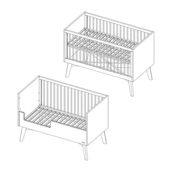 Kidsmill Sixties Babykamer Wit Mat / Walnoot | Bed 60 x 120 cm + Commode