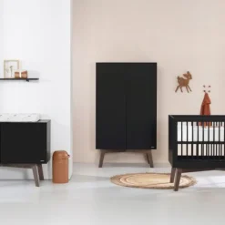 Kidsmill Sixties Kledingkast 2-Deurs Zwart Mat / Walnoot