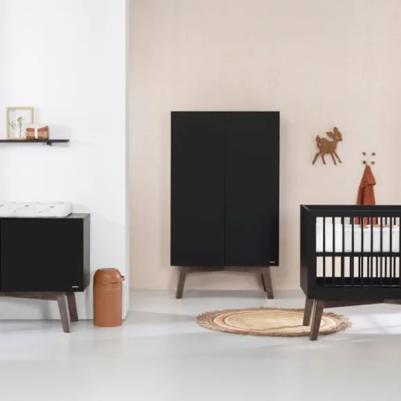 Kidsmill Sixties Kledingkast 2-Deurs Zwart Mat / Walnoot