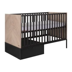 Kidsmill Vince Babykamer Black / Oak | Bed 60 x 120 cm + Commode Breed