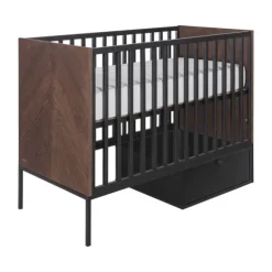 Kidsmill Vince Babykamer Black / Oak | Bed 60 x 120 cm + Commode Breed