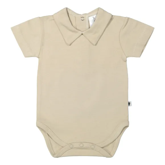 Klein Baby Oxford Tan Romper Met Kraag - Korte Mouw - Mt. 50 - Beige