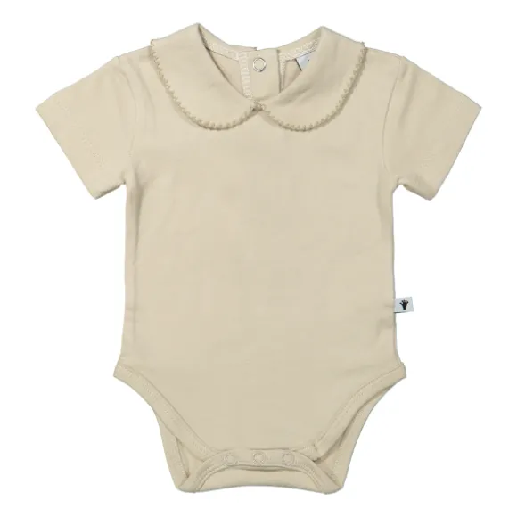 Klein Baby Oxford Tan Romper Met Kraag - Korte Mouw - Mt. 50 - Beige