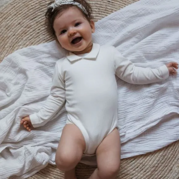 Klein Baby Romper Met Kraag - Lange Mouw - Off White