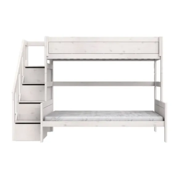 LIFEETIME Stapelbed Familie Met Trapkast - 90/140x200 cm - Premium Rolbodem - White Wash