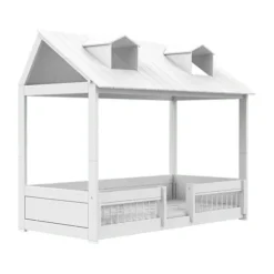 LIFETIME Kidsroom Huisbed Beach House 2‑In‑1 - Premium Rolbodem - Wit