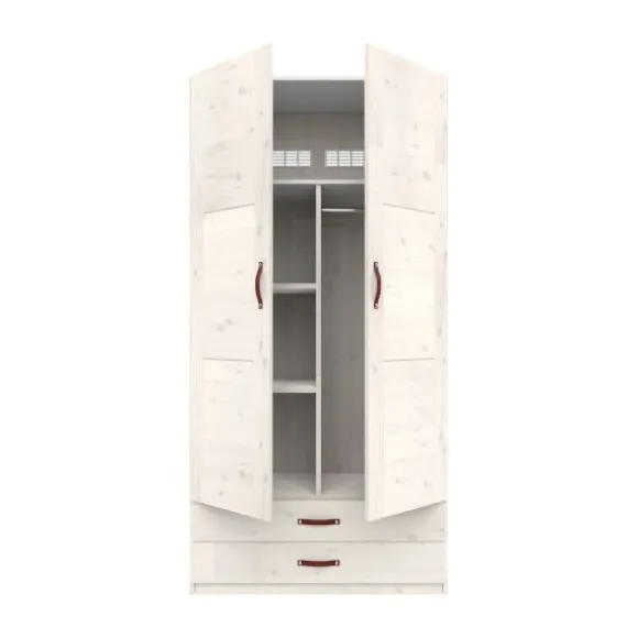 LIFETIME Kidsrooms Kledingkast 2-Deurs - 2 Laden - Tussenwand - White Wash