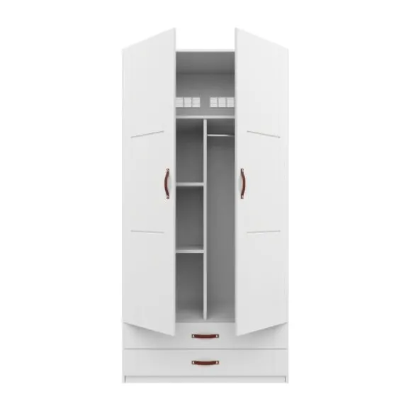 LIFETIME Kidsrooms Kledingkast 2-Deurs - 2 Laden - Tussenwand - White Wash