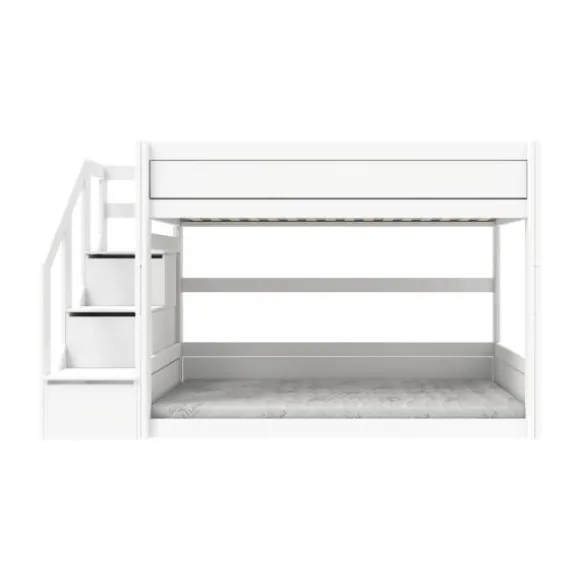 LIFETIME Kidsrooms Laag Stapelbed Met Trapkast -Whitewash - Rolbodem