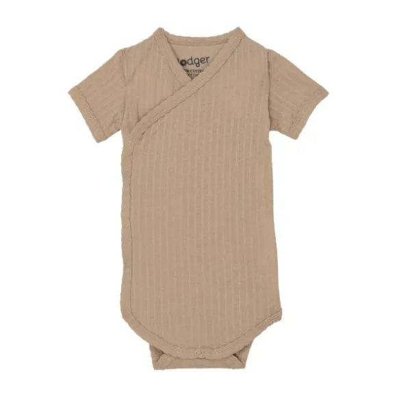 Lodger Seersucker Overslagromper - Korte Mouw - Mt. 56 - Beige