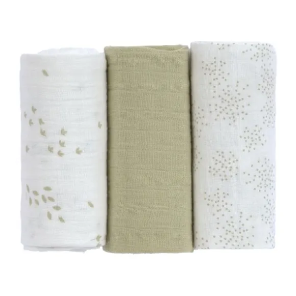 Lässig Swaddle & Burp M Multidoek - GOTS - 3pcs - 60 x 60 cm - Leave Olive / Milky