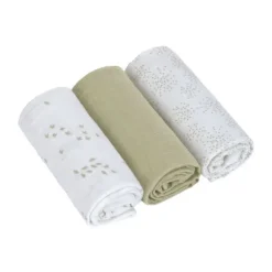 Lässig Swaddle & Burp M Multidoek - GOTS - 3pcs - 60 x 60 cm - Leave Olive / Milky