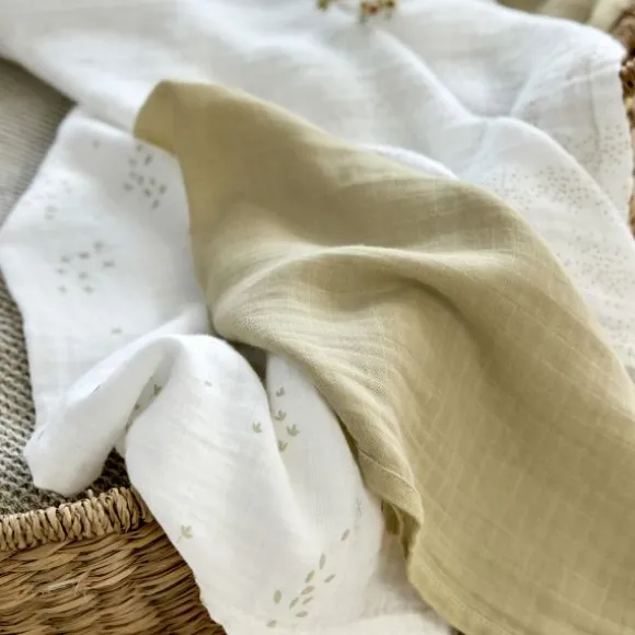Lässig Swaddle & Burp M Multidoek - GOTS - 3pcs - 60 x 60 cm - Leave Olive / Milky