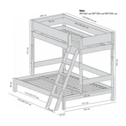 Manis-h VALE Combinatie Familiebed Met Lattenbodem 140 cm + 90 cm