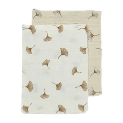 Meyco Baby Gingko Washandjes - 2-Pack - Offwhite/Soft Sand - 20x17 cm