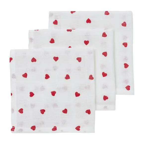 Meyco Sweet Heart Hydrofiele Monddoekjes - 3-Pack - Red