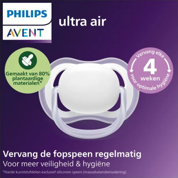 Philips Avent Ultra Air Fopspeen - 6-18 Mnd - 2 Stuks - Plant-based - Glow In The Dark