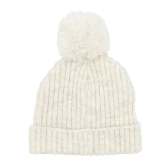 Puck Knit Pompom Muts - Woolwhite