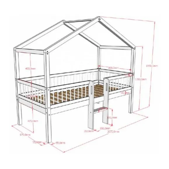 Vipack Huisbed met Glijbaan - Forrest Beuk - 90 x 200 cm - Wit